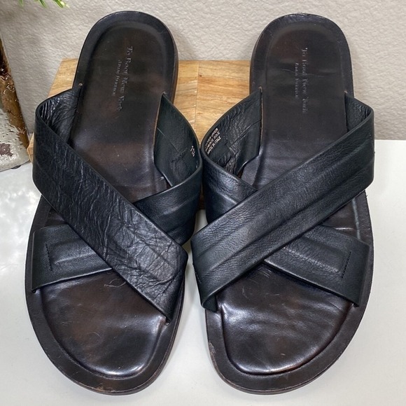 To Boot New York Adam Derrick Mens Black Leather Criss Cross‎ Slide Sandals 11.5 - Picture 5 of 10